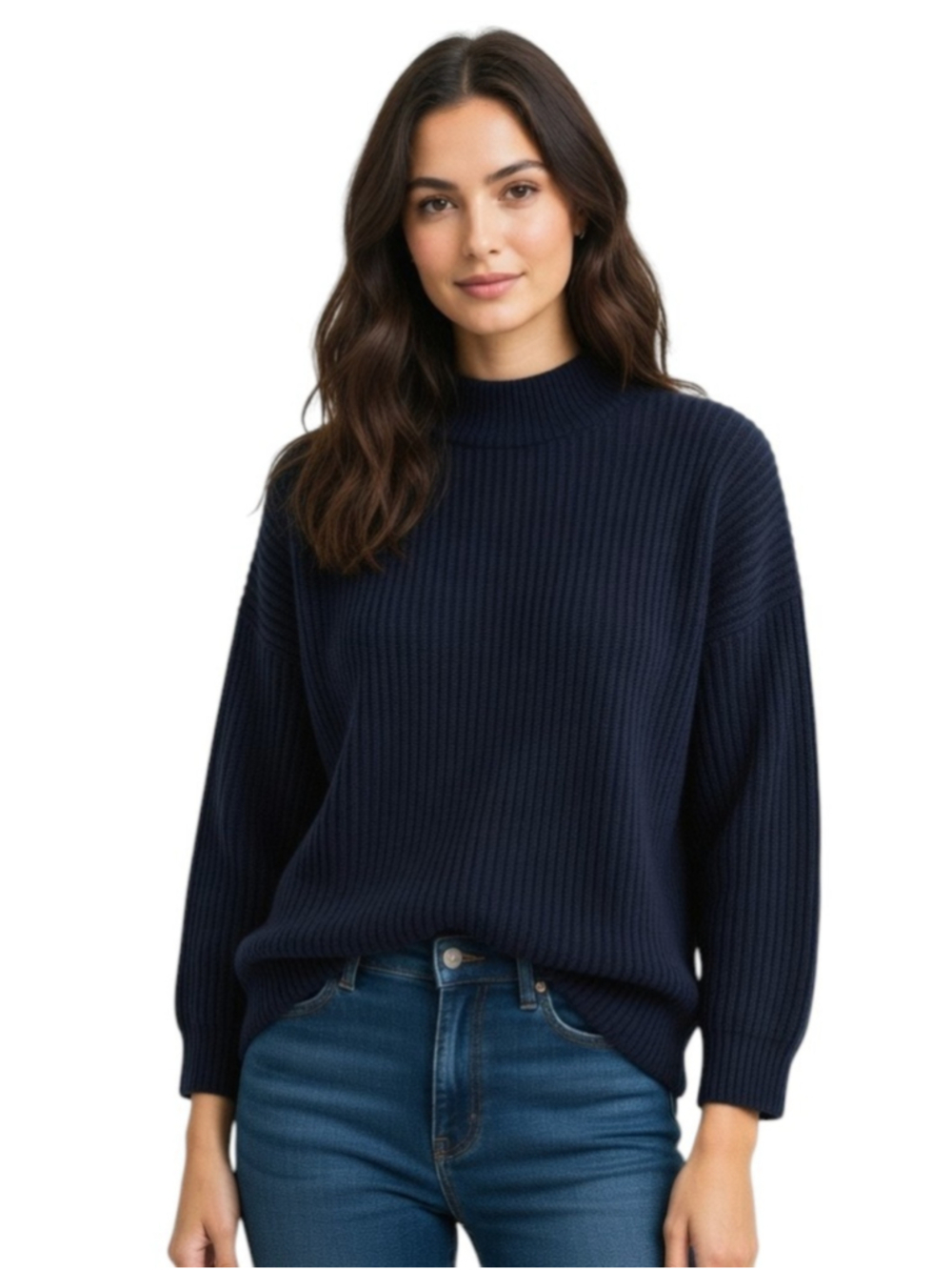 Topshop Ribbed Mock Neck Oversized Boxy Sweater Navy Size Medium - Picture 1 of 12